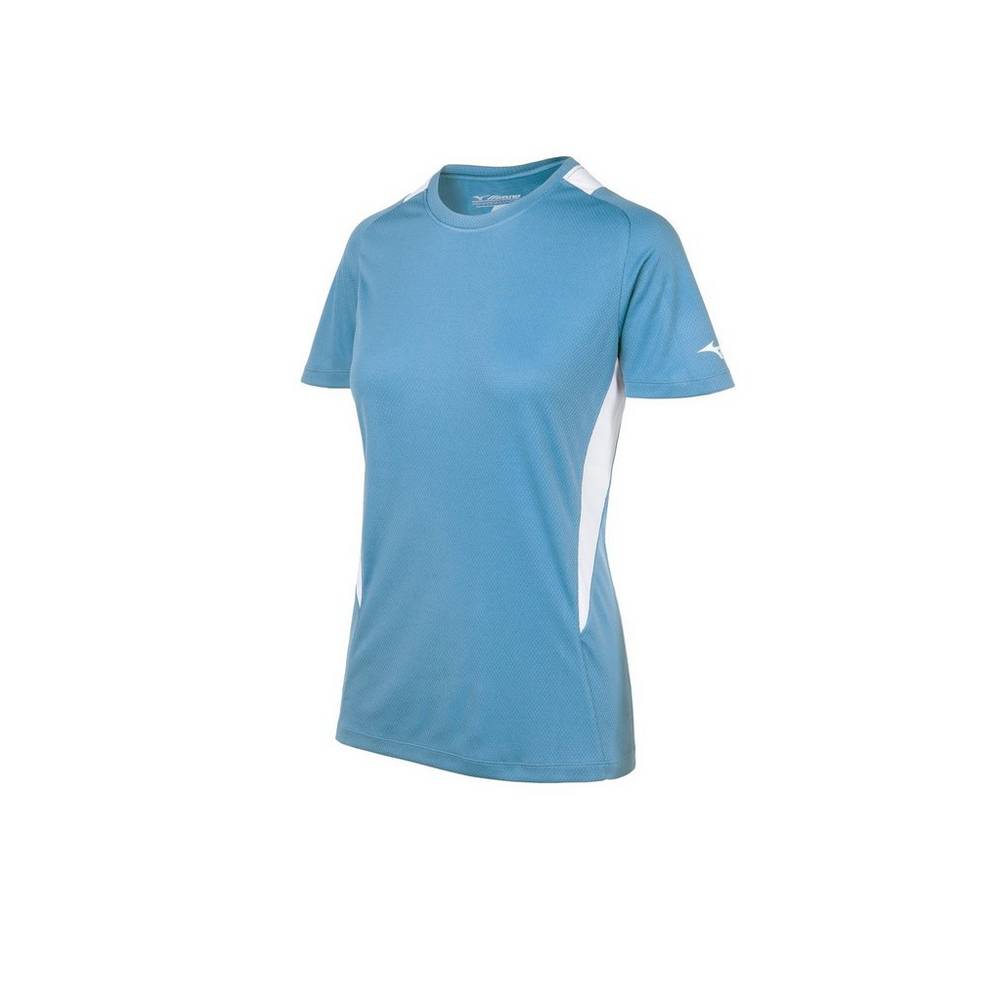 Maglia Mizuno Softball Crew Neck Donna - Blu Chiaro/Bianche - 98617-IOMH